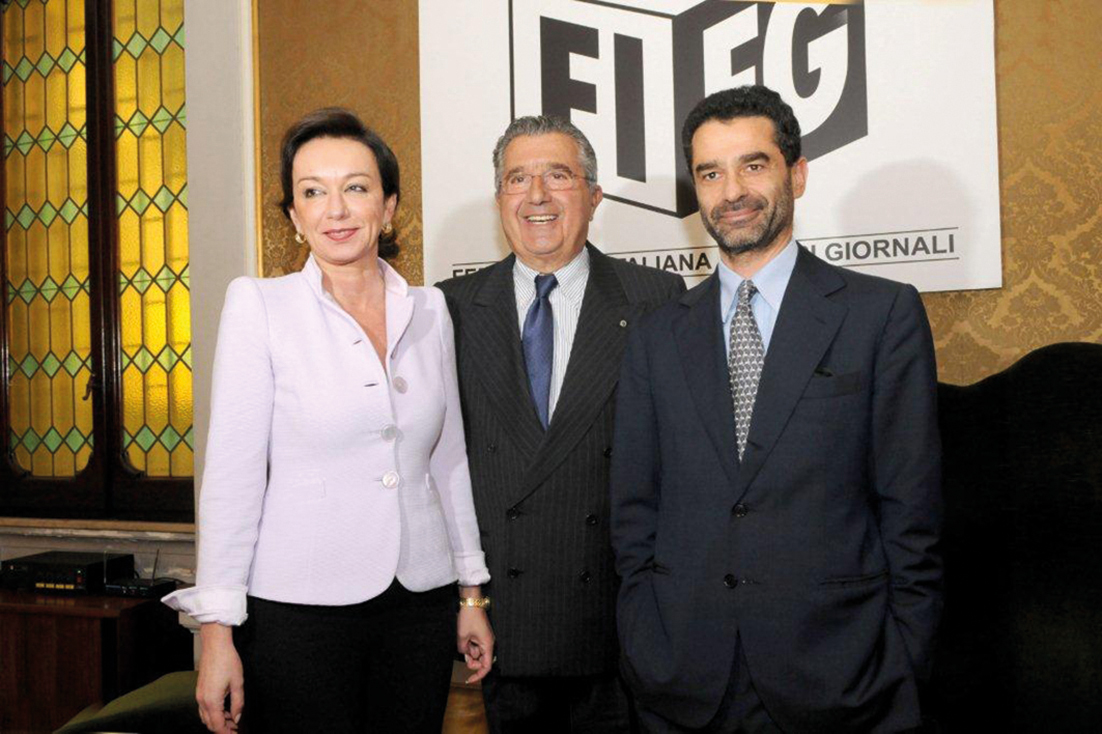 (Left to right) CIR CEO Monica Mondardini, founder and honorary chairman Carlo De Benedetti, chairman and principal shareholder Rodolfo De Benedetti