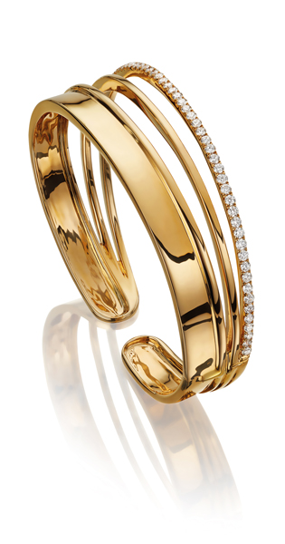 This Ortaea Armor bangle is set in 18K yellow gold with 1.29 carats of white diamonds and retails at Harvey Nichols for £8,590 ($11,437)