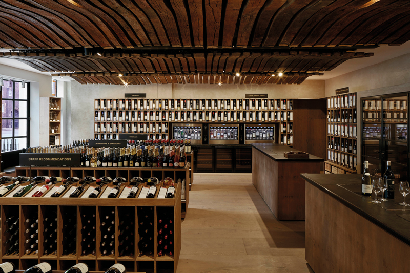 The new shop features staves from 100-year-old French wine barrels, which line the ceiling - Ph: Berry Bros & Rudd