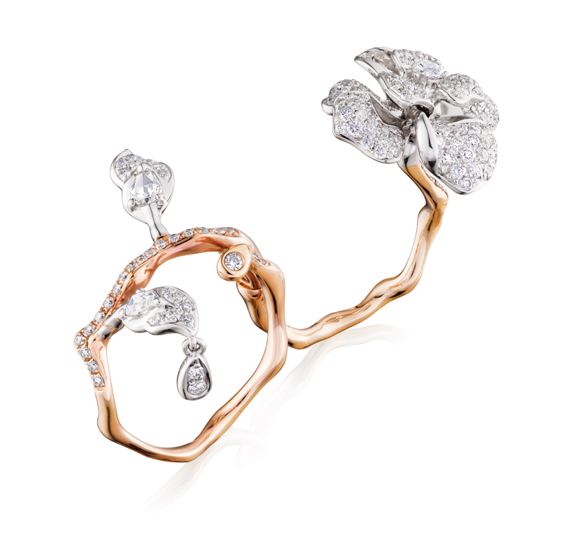 Vohra’s striking jewellery is crafted from 18-carat white gold, yellow gold, rose gold and black gold set with diamonds and precious stones. With manufacturing bases in Italy, Hong Kong and Thailand, she has ambitions to open private showrooms in London and New York