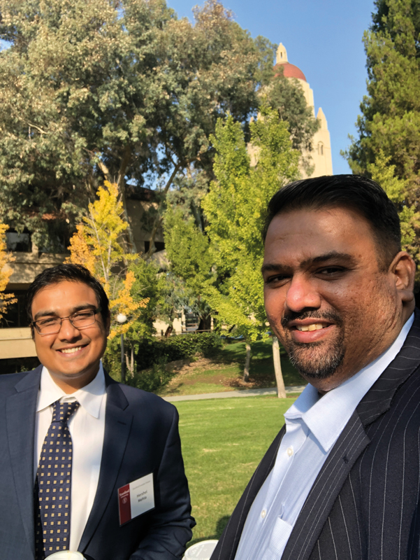 Hershel Mehta (left) and Sanjay Mehta visit Stanford University for an investment summit